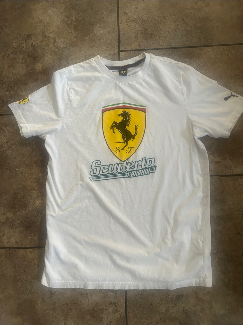Scuderia Ferrari White T‑Shirt with Yellow Shield Logo